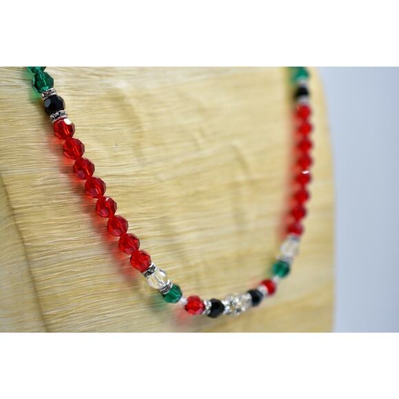 Vintage Christmas Crystal Beaded Necklace Glass Red Green Silver Holiday BinG - Picture 10 of 12